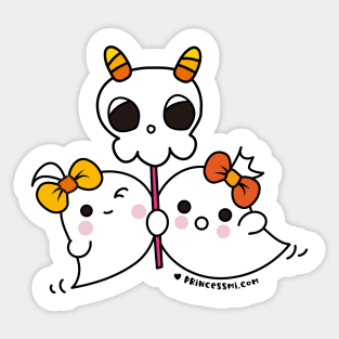 two ghosts cute spooky, cute skull ghost illustration Sticker